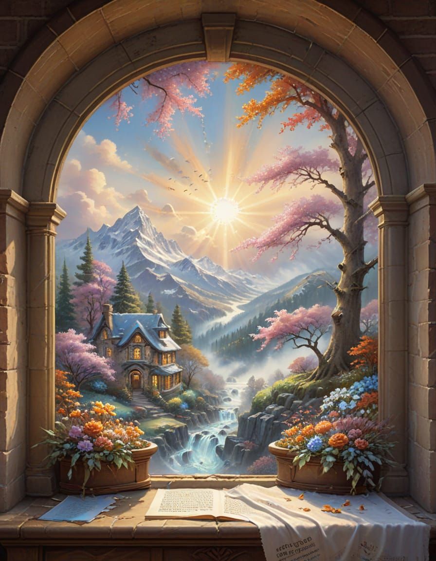 Ethereal Seasons Scroll in Watercolor and Ink