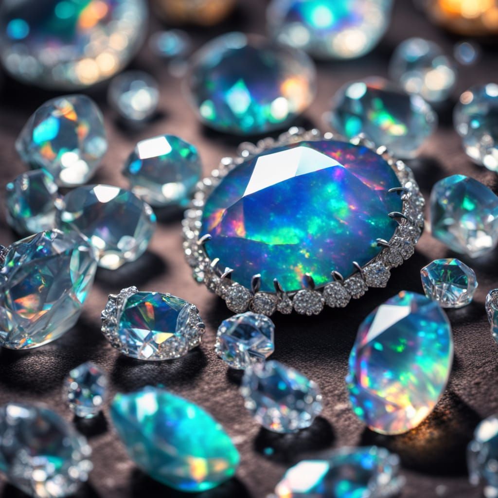 Hyperrealistic Opal Diamond Crystals in HDR