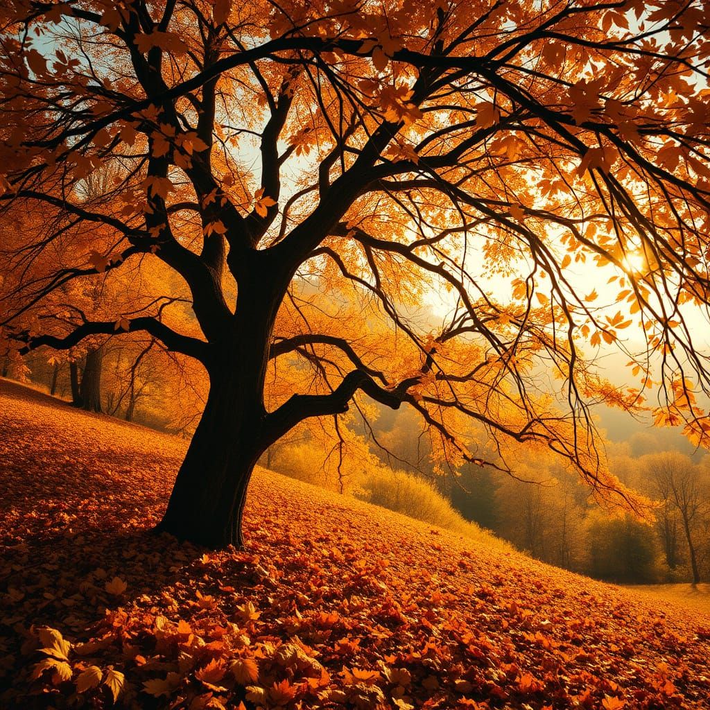 Golden Autumn Landscape in Impressionistic Style