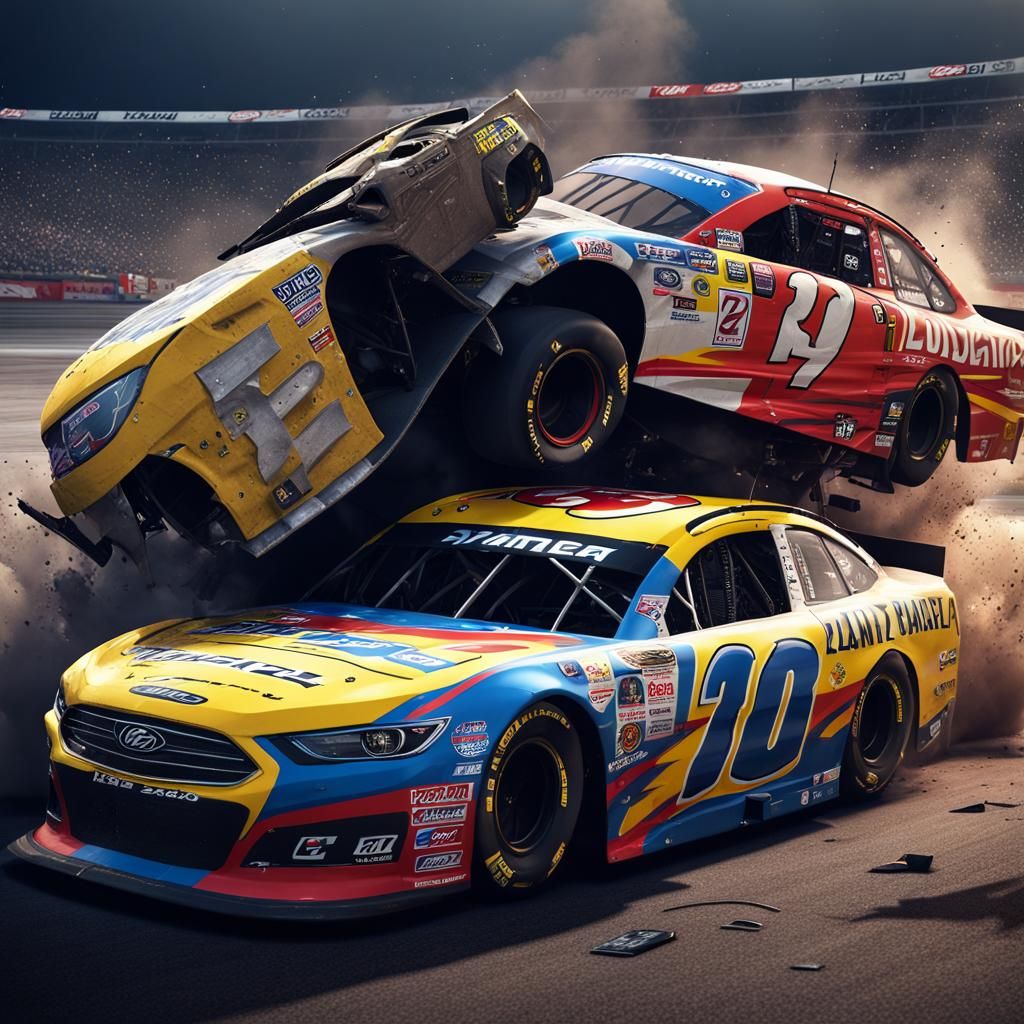 Detailed NASCAR Crash: Fantastical Concept Art