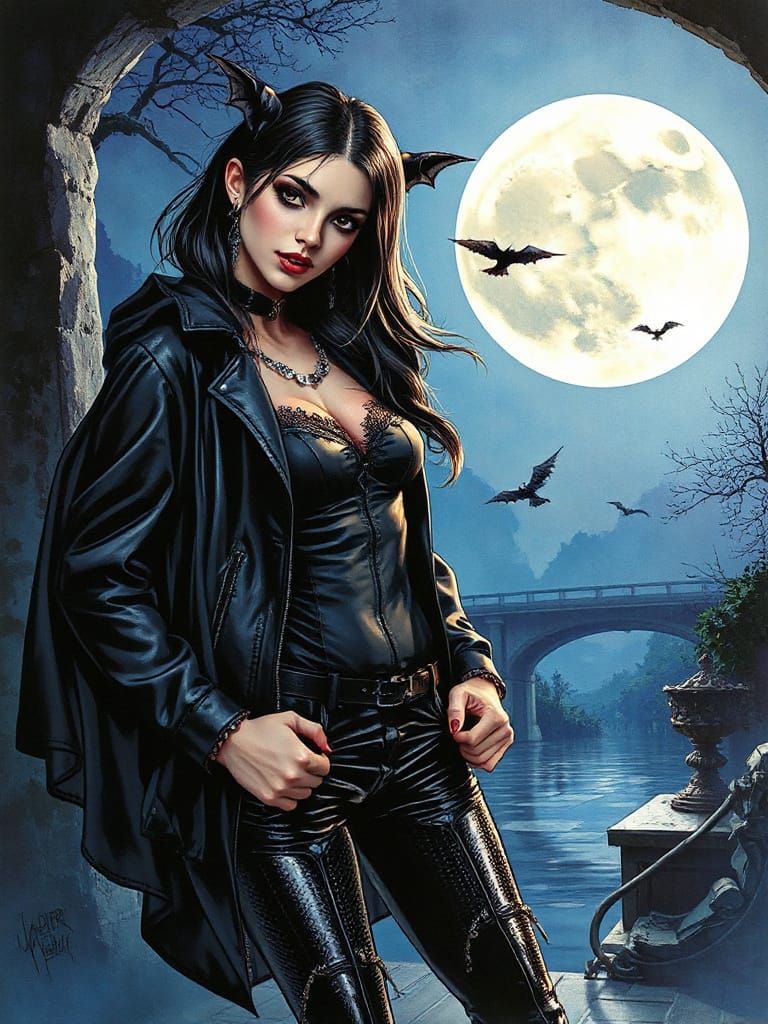 Dark Fantasy Vampire Goddess in Elegant Comic Book Style