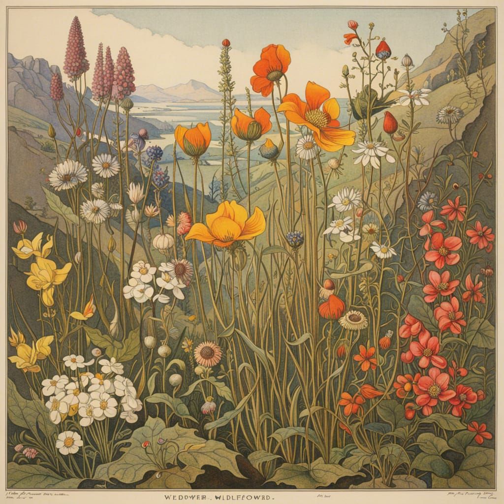 Vintage Wildflower Screenprint Illustration