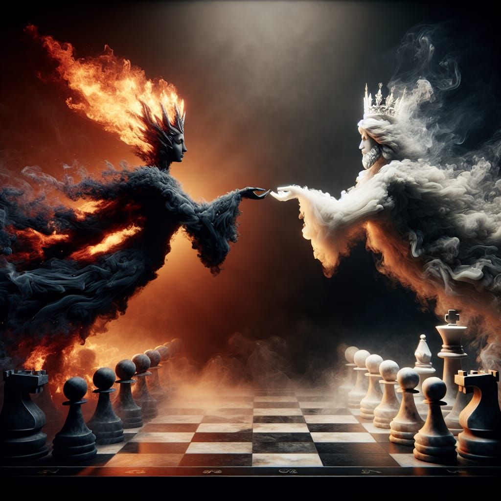 Chess Game of Smoke and Stone in Matte Painting