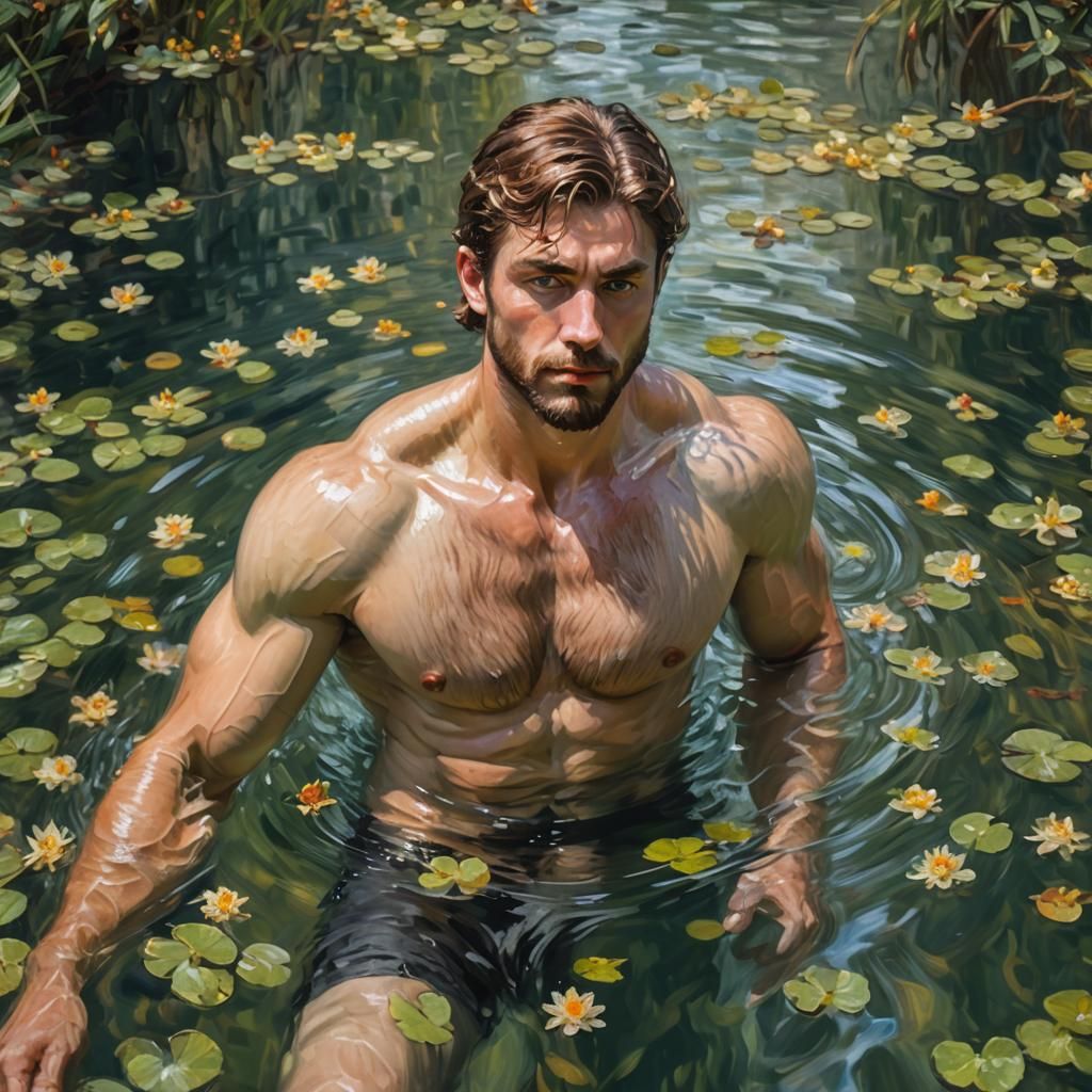 Monet-Inspired Painting: Man in Honeysuckle Pool