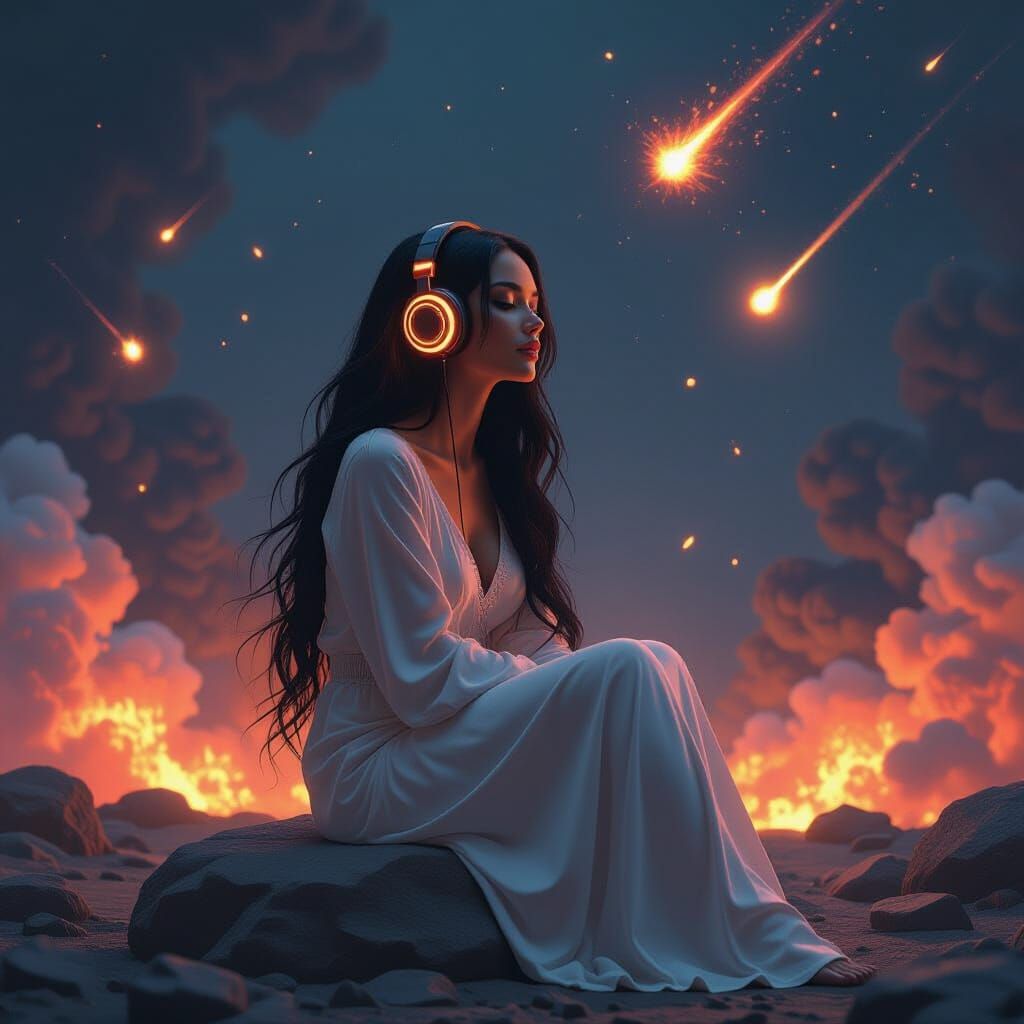 Serene Woman in Chaotic Void Digital Painting