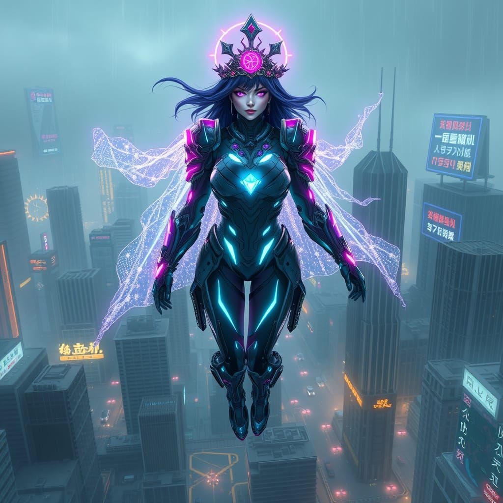 Cyberpunk Space Princess in a Neon Cityscape