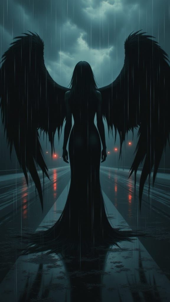 Fallen Angel in Junji Ito and Giger Style