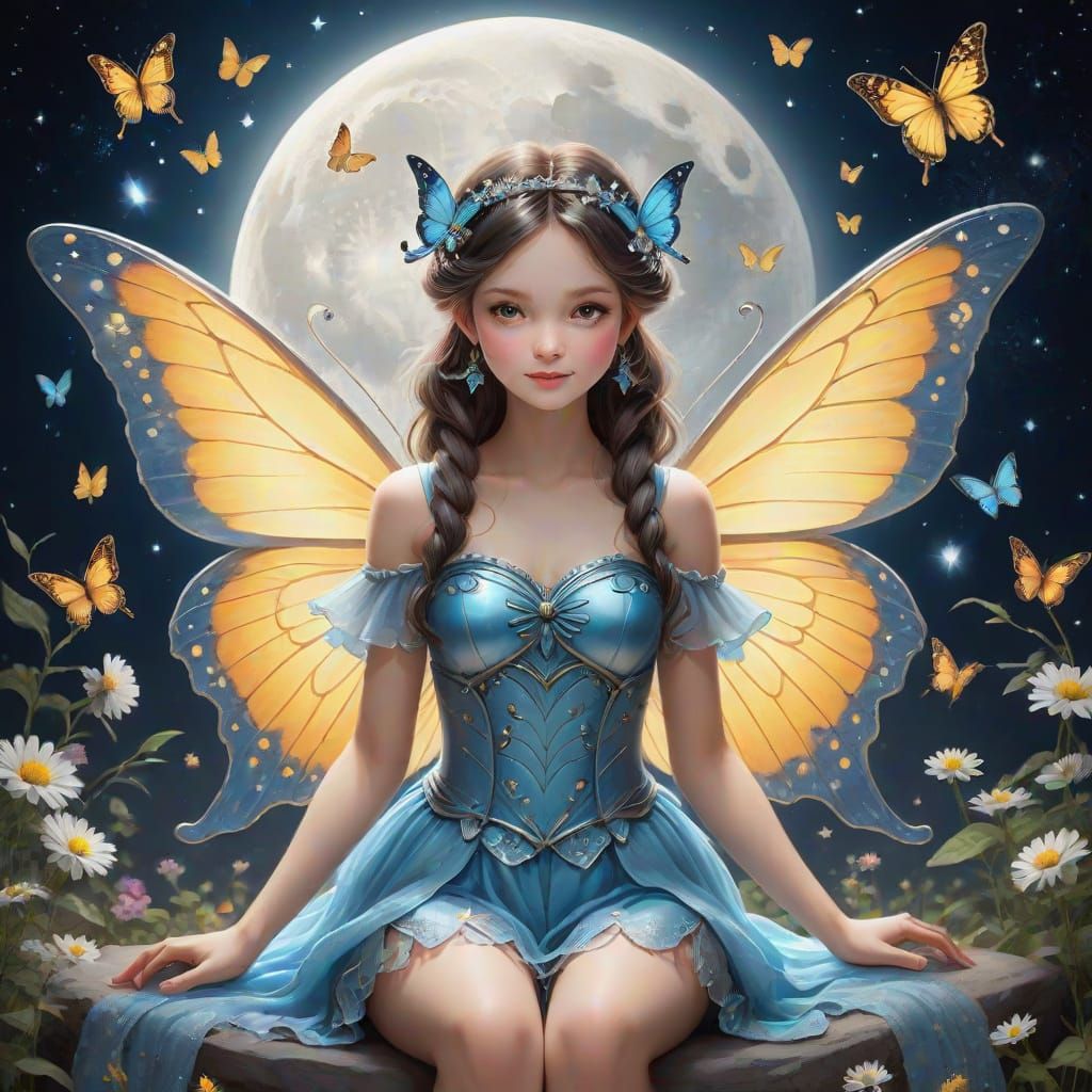 Lunar Fairy with Monarch Butterfly Wings