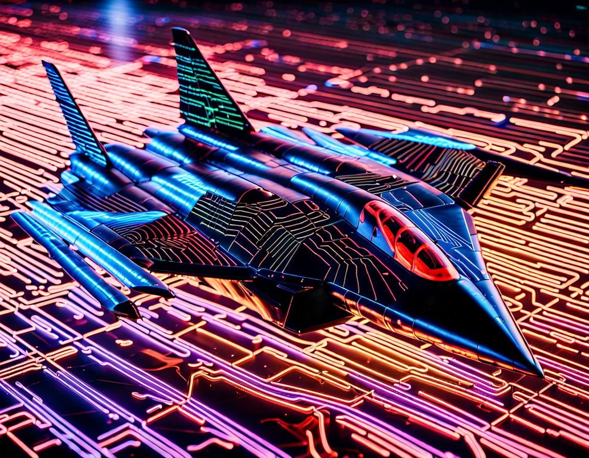 Neon Cybernetic SR-71 Blackbird in Flight
