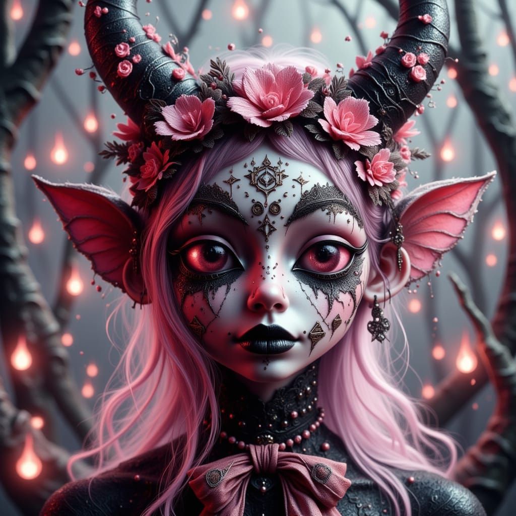 Cute Demon with Pastel Goth Details in Pop Surrealism Style