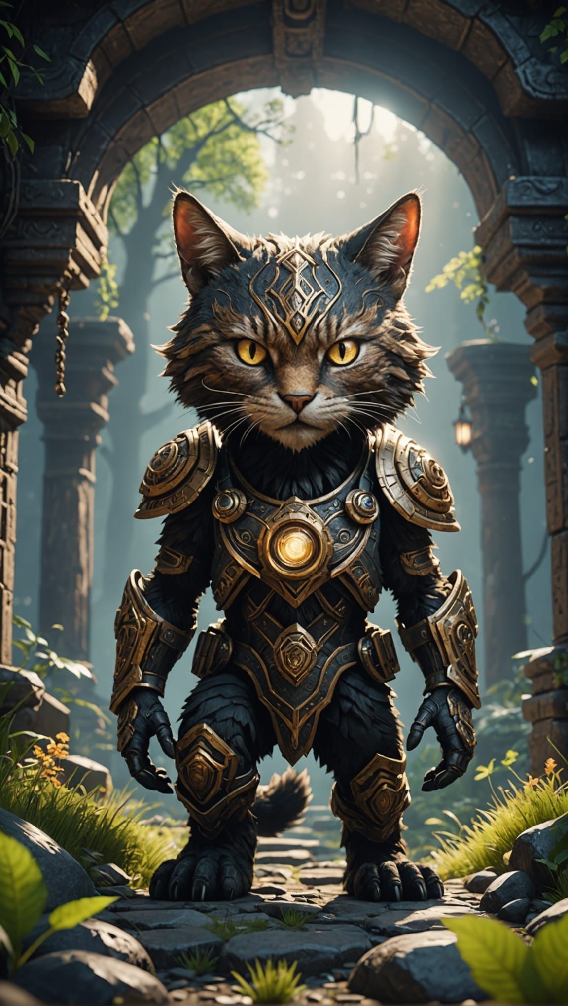 Hypnotic Cat in 3D Game Cinematic Style