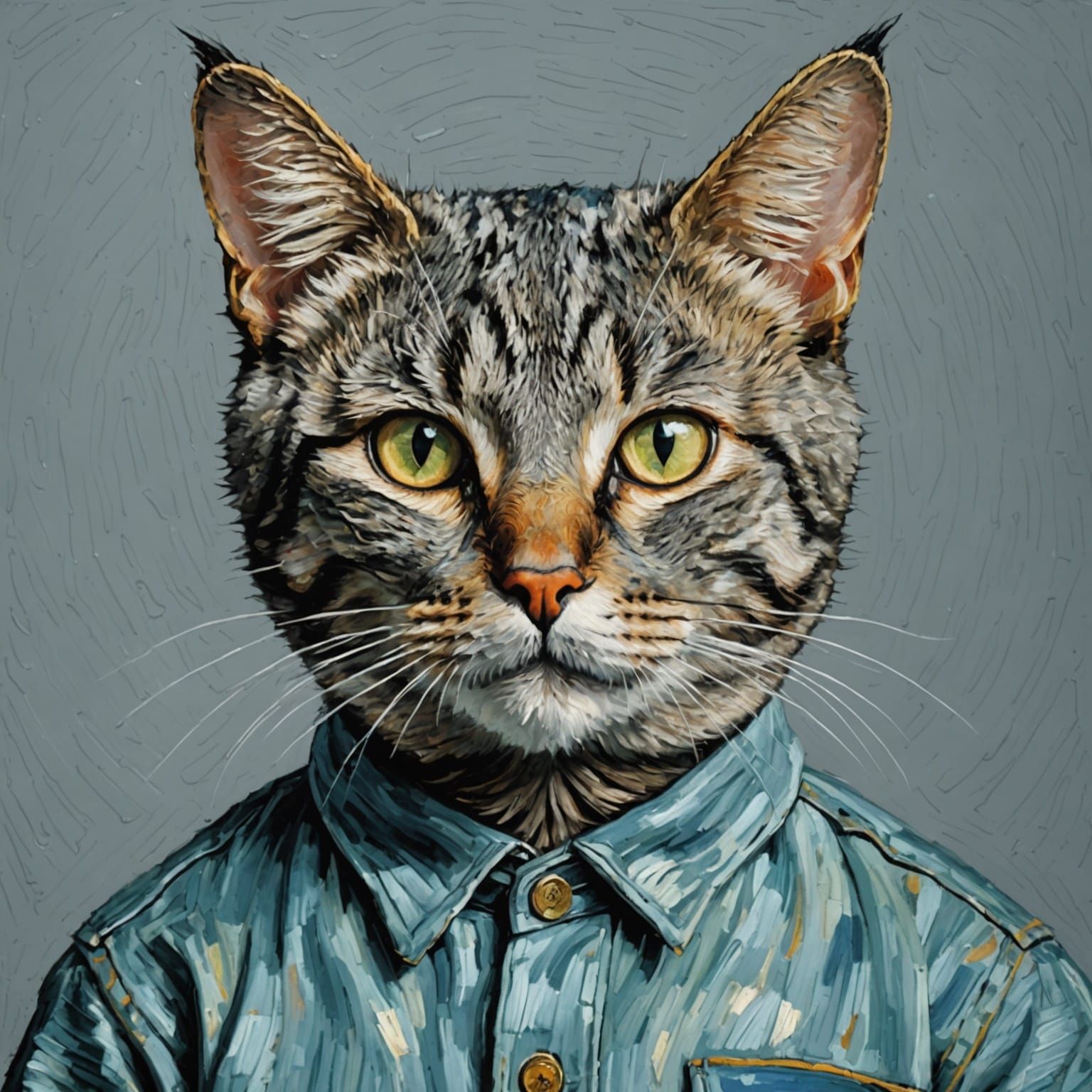 Anthropomorphic Cat Painter in Expressionist Style