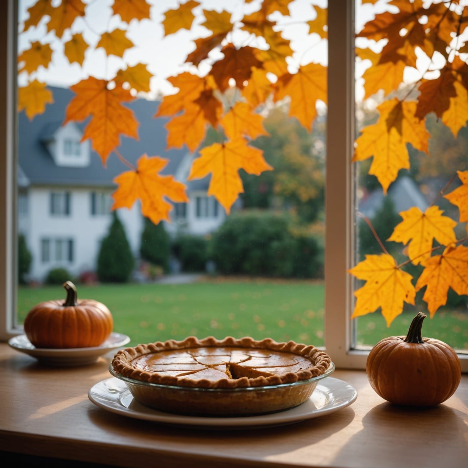 Autumn Leaves & Pumpkin Pie Slice Photographed by Kitchen Wi...