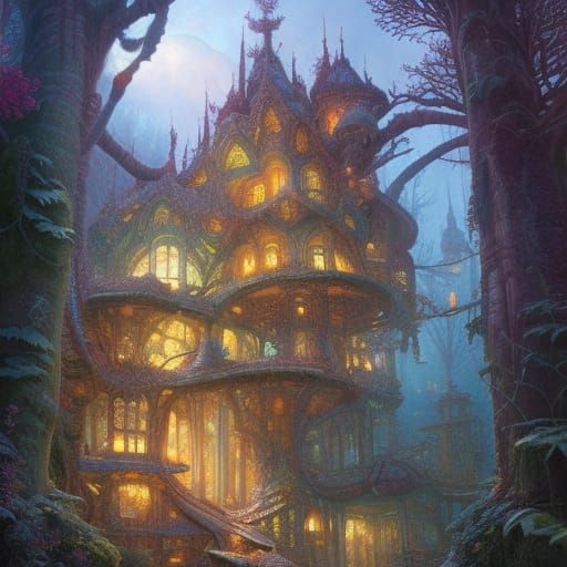 Fantastic Obsidian House in Dreamy Landscape