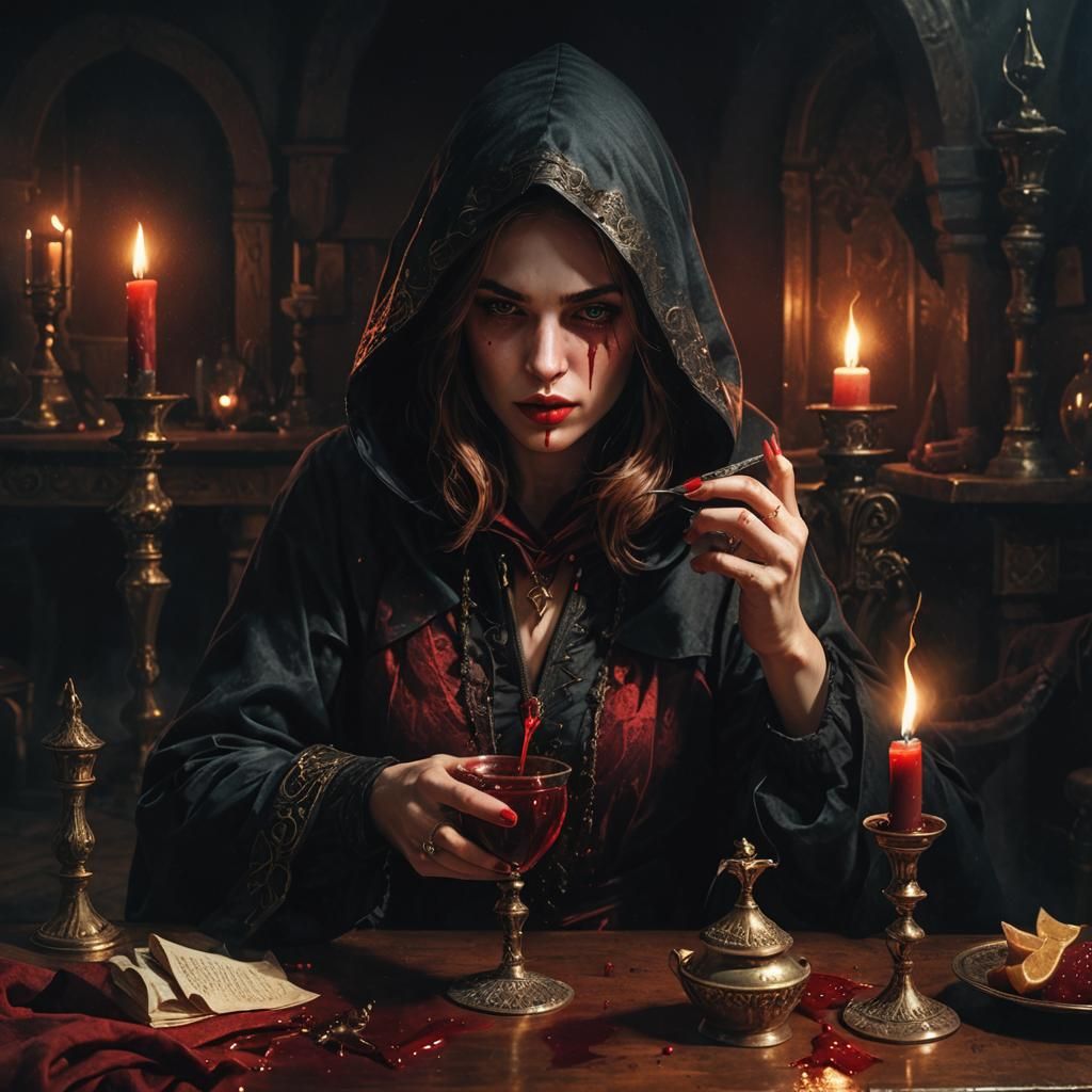 Mysterious Young Woman in Dark Fantasy Elegance