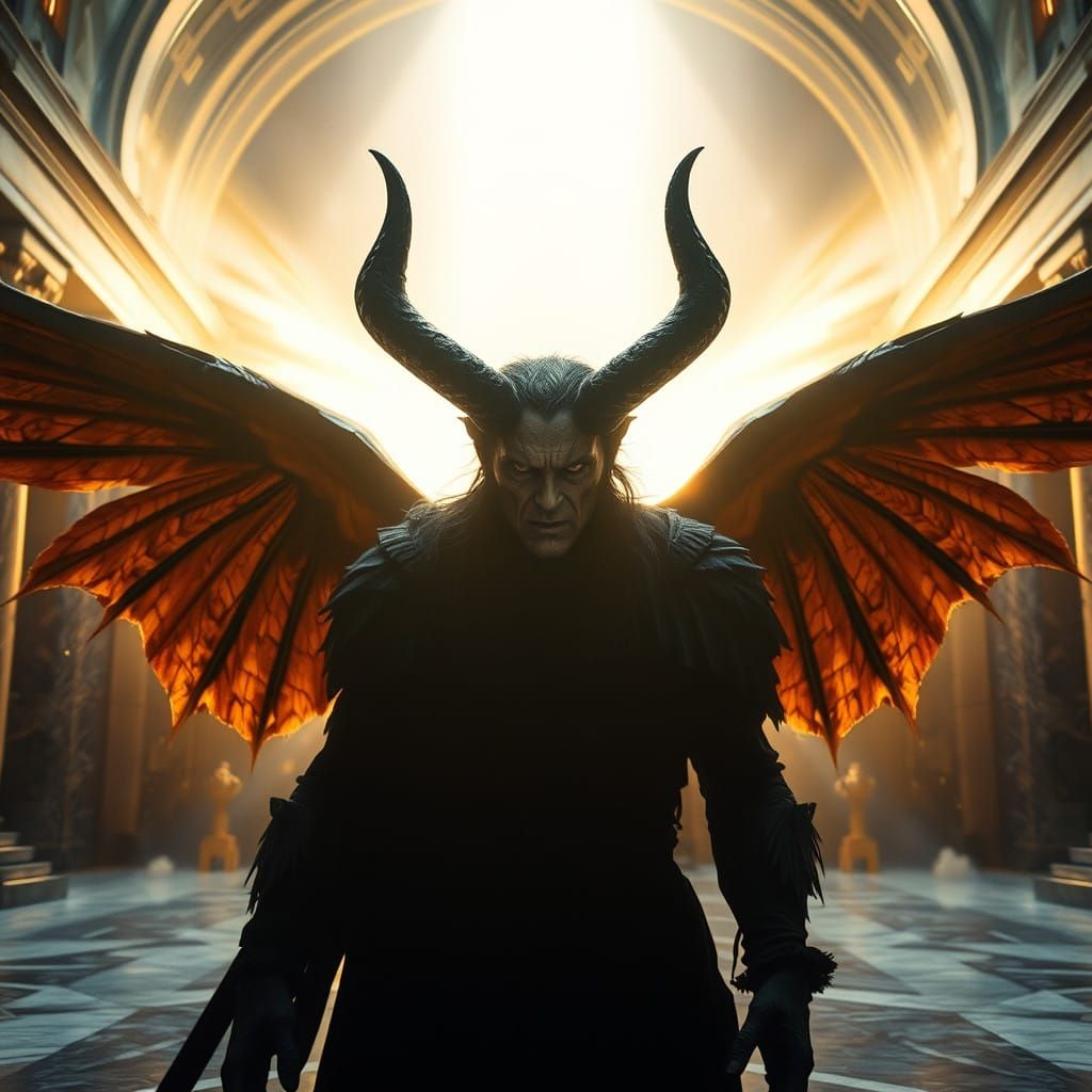 Satan Stands Trial in Heavenly Courtroom, Cinematic Film Sti...