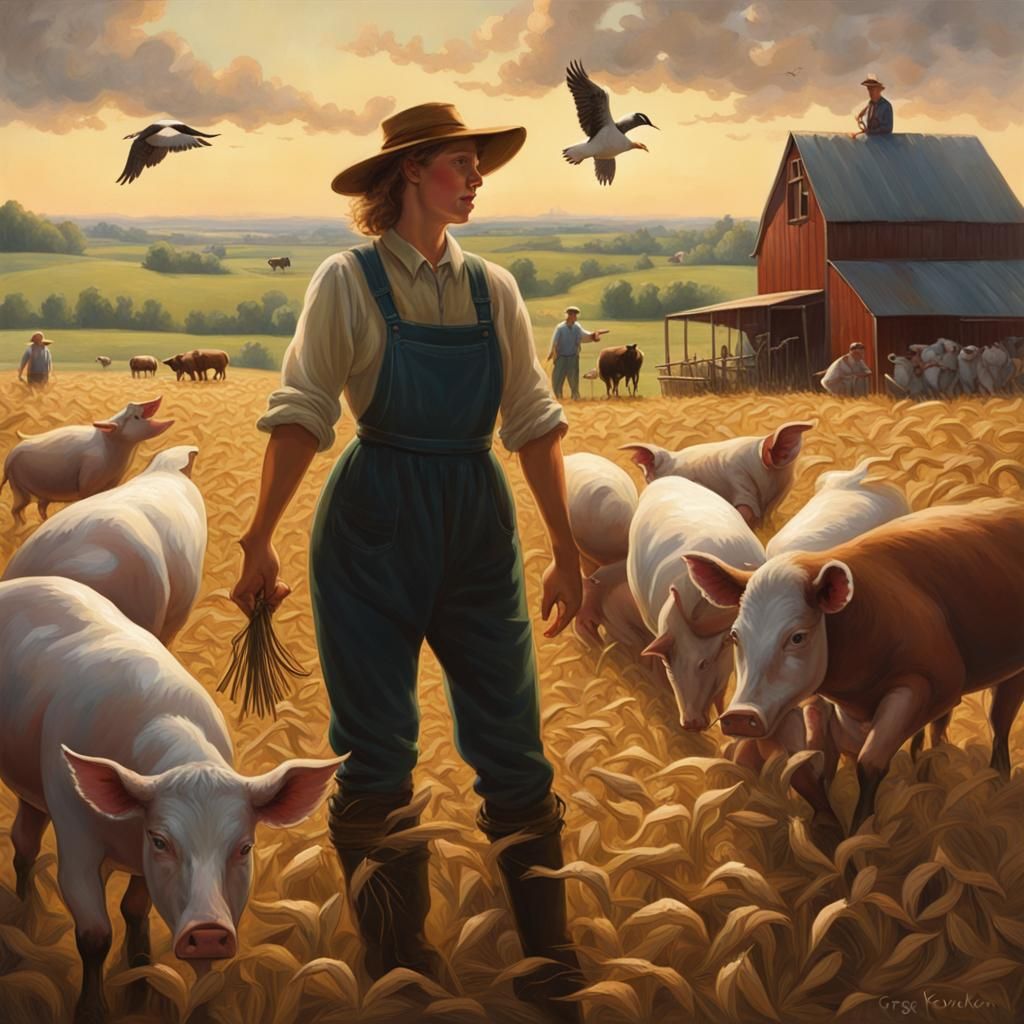 Farm Scene with Scarecrow in Dark Fantasy Style