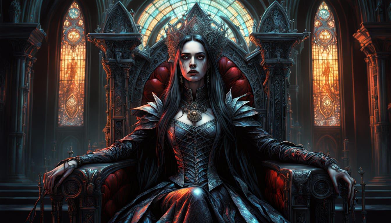 Gothic Vampire Queen Portrait in Dark Romantic Style