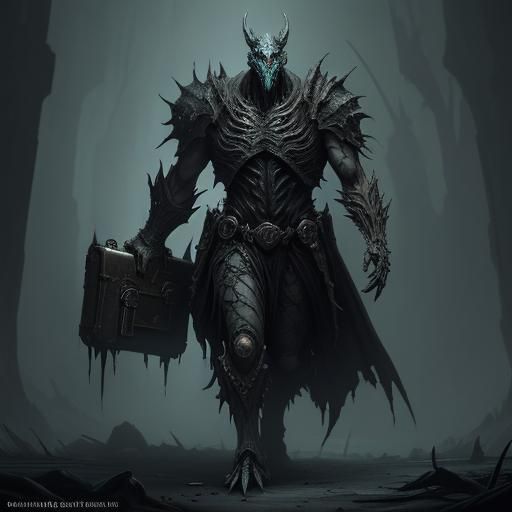 Confident Creature with Briefcase in Dark Fantasy Art