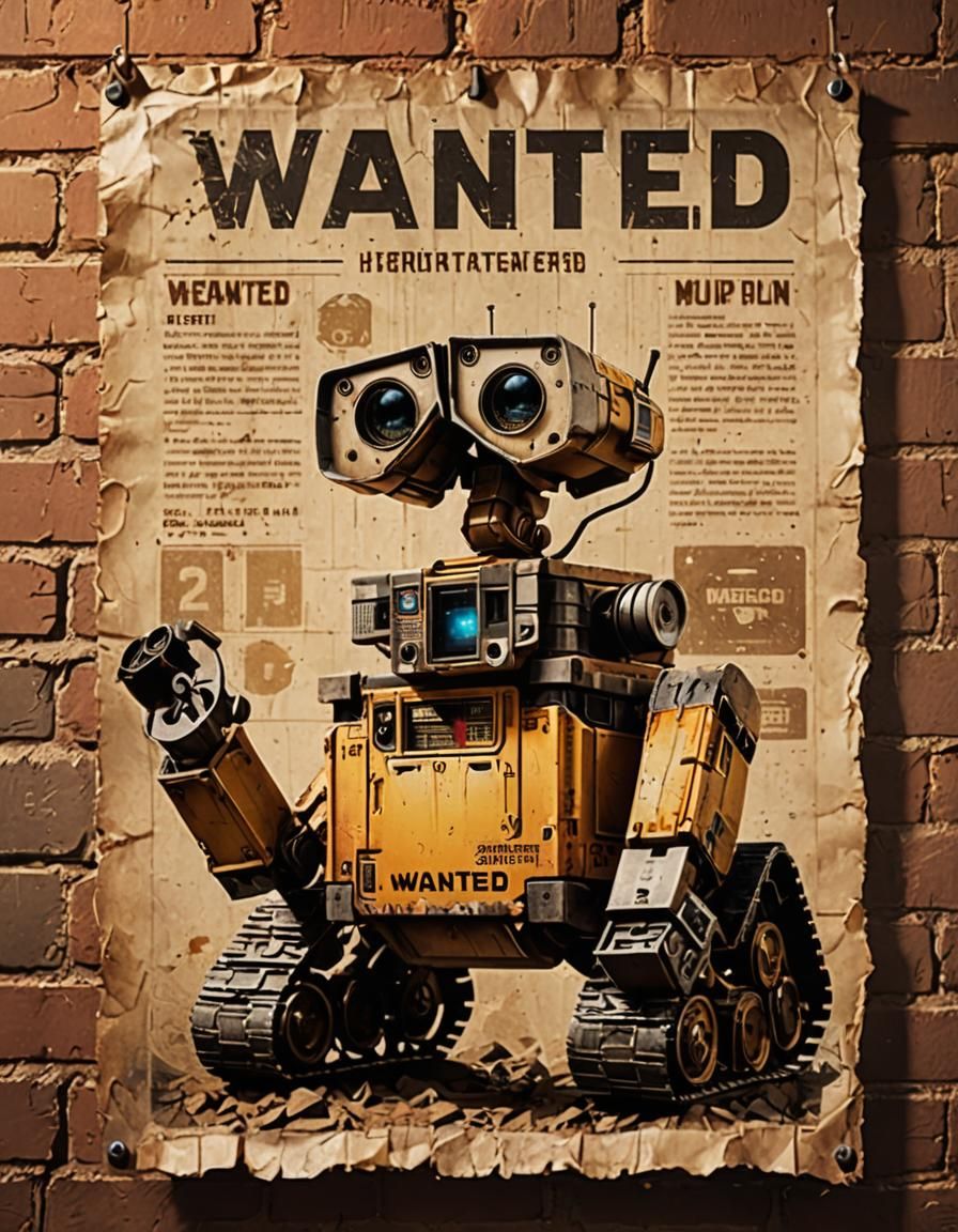 WALL-E Wanted Poster in Retro-Futuristic Style