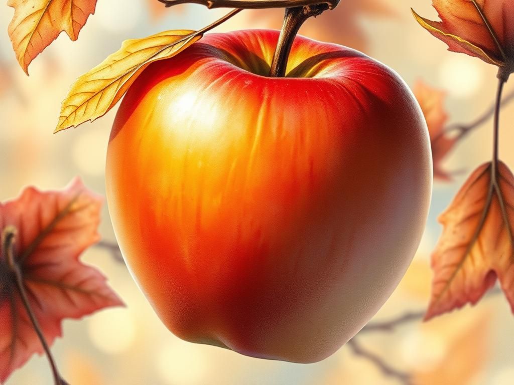 Luminous Watercolor Apple in Magical Realism Style