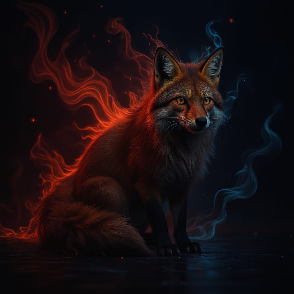 Fiery Fox Spirit in Vivid Light Painting Style