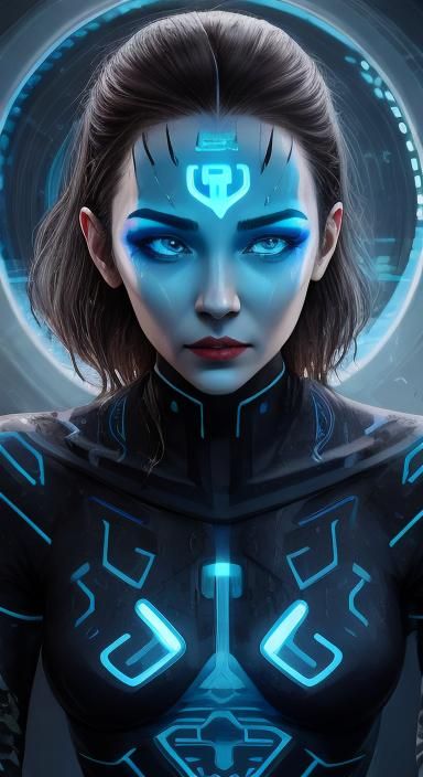 Tron Girl on Spaceship in Star System