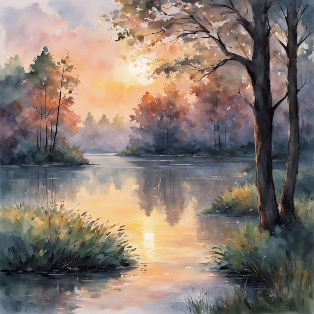 Serene Twilight Landscape with Soft Brushstrokes
