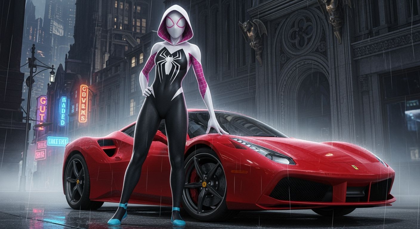 Spider Gwen in Gotham City Noir, Comic Book Style