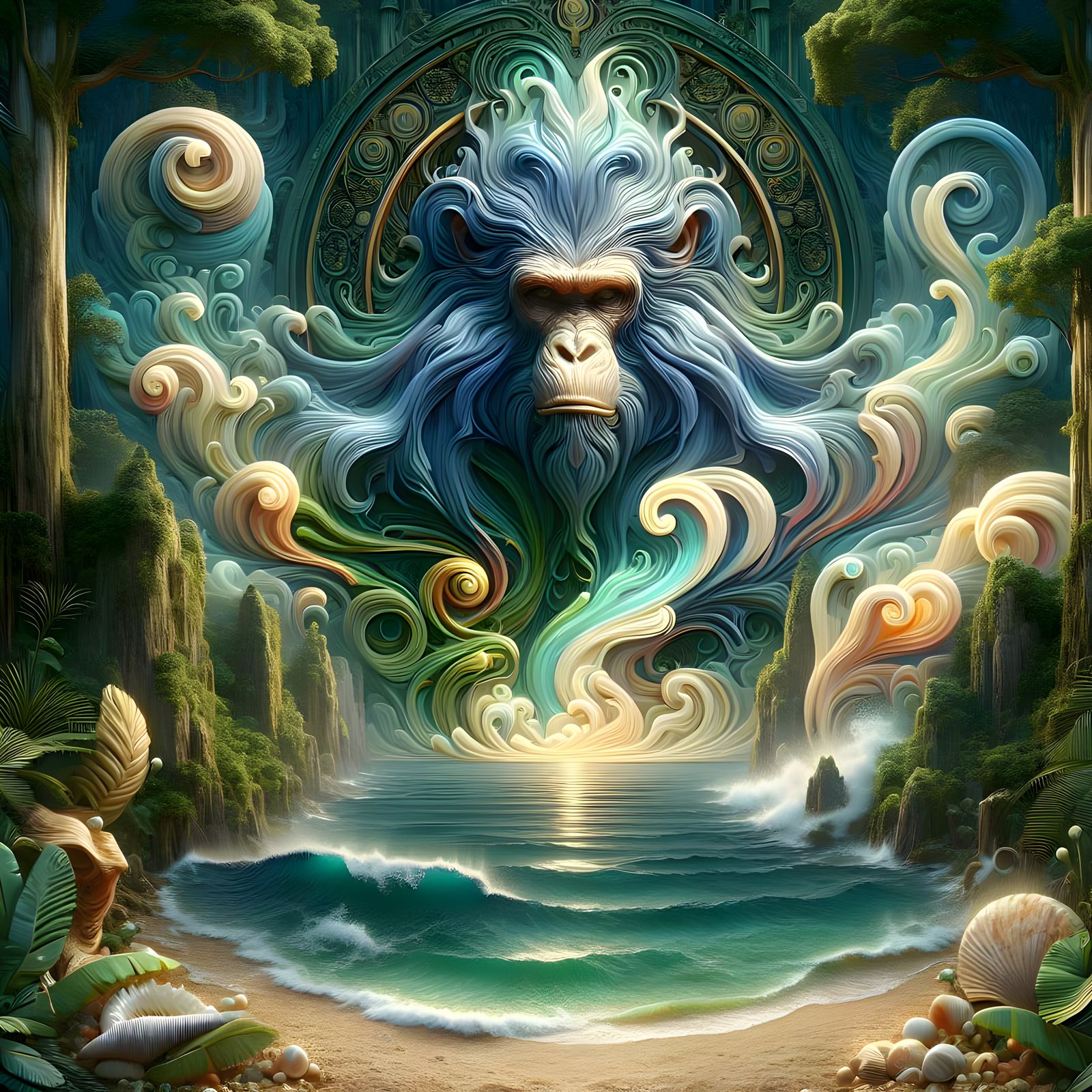 Majestic Ape in Art Nouveau-Inspired 3D Relief