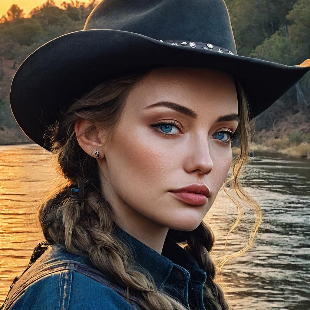 Cowgirl Portrait by River in Art Nouveau Style