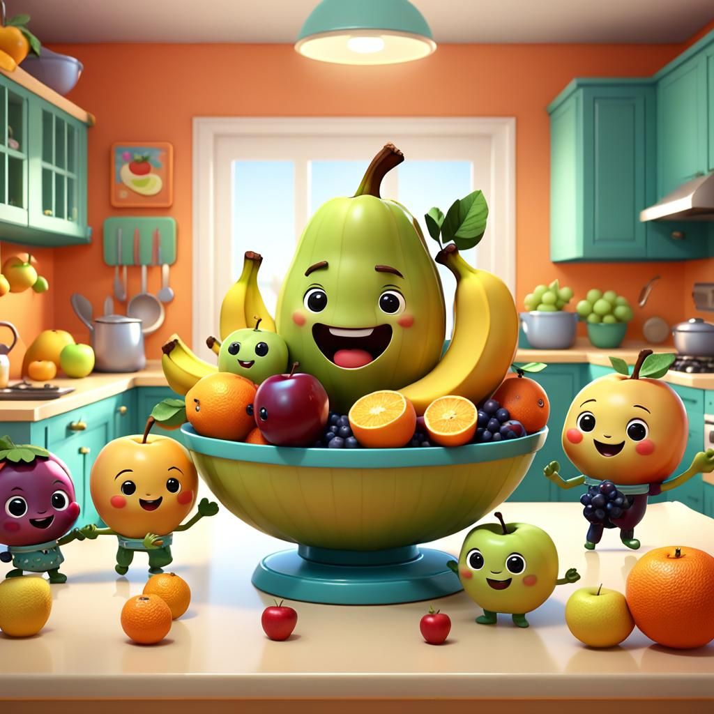 Chibi Fruit Dance Party in 3D CGI Style