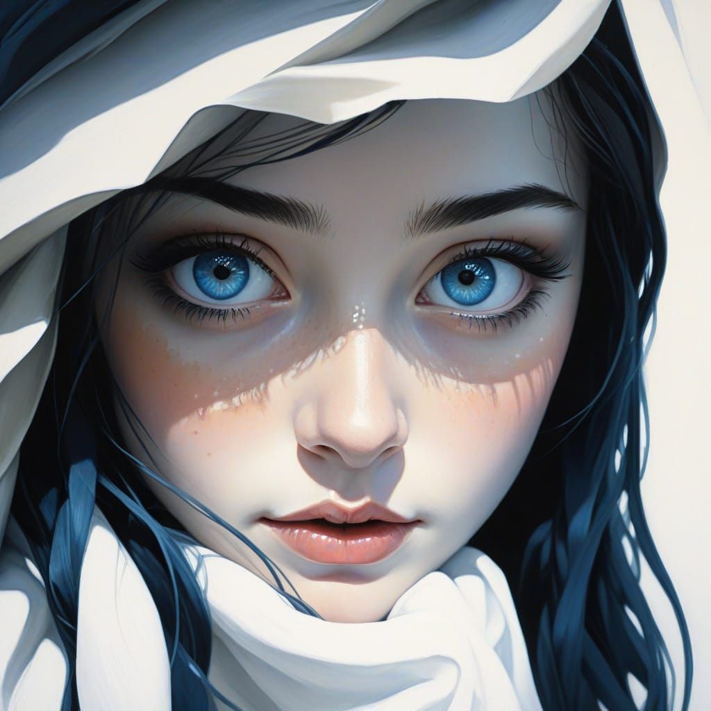 Enchanting Girl with Sparkling Blue Eyes