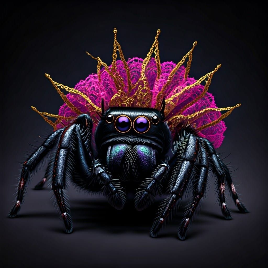 Black Jumping Spider in Pink and Gold Lace