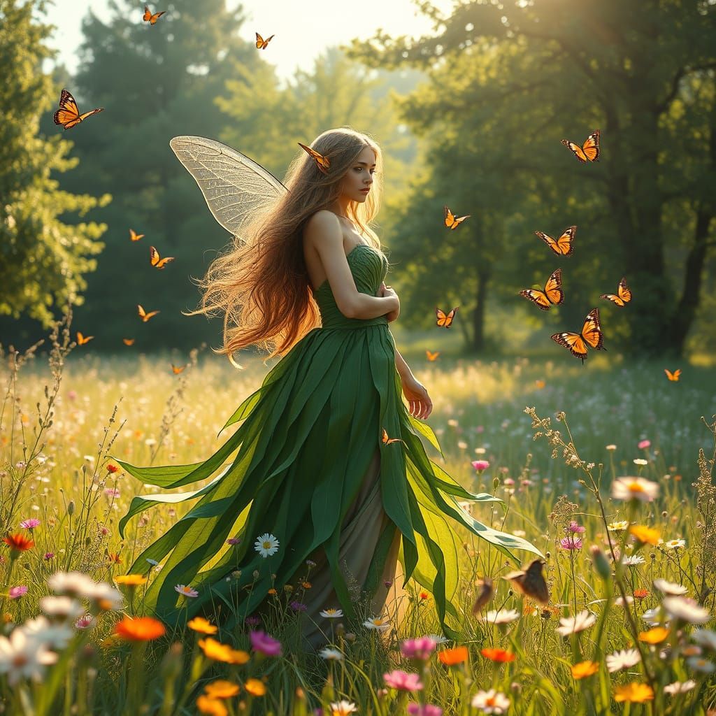 Elven Woman in Meadow, Photorealistic Fantasy Art