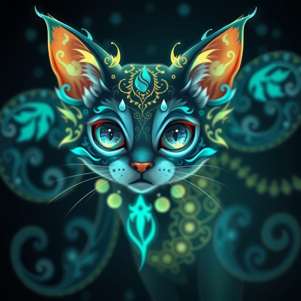 Bioluminescent Fairy Cat Portrait in Anime Style