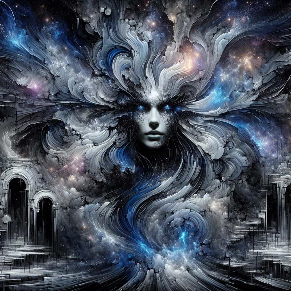 Ethereal Dark Fantasy Entity in Cosmic Tempest
