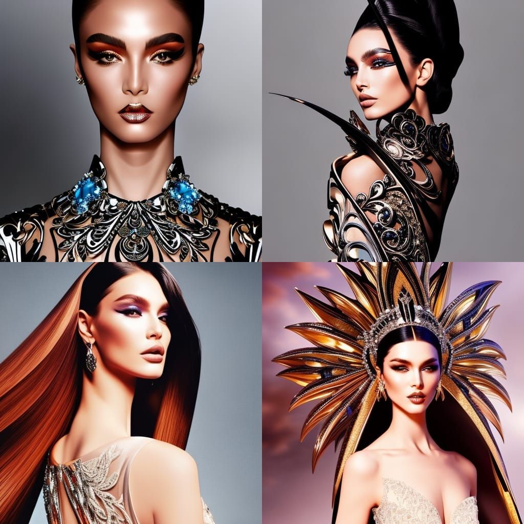 Haute Couture Model in Hyperrealistic Splash Art