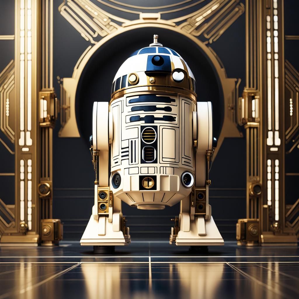 Art Deco Astromech Droid in Gold and White