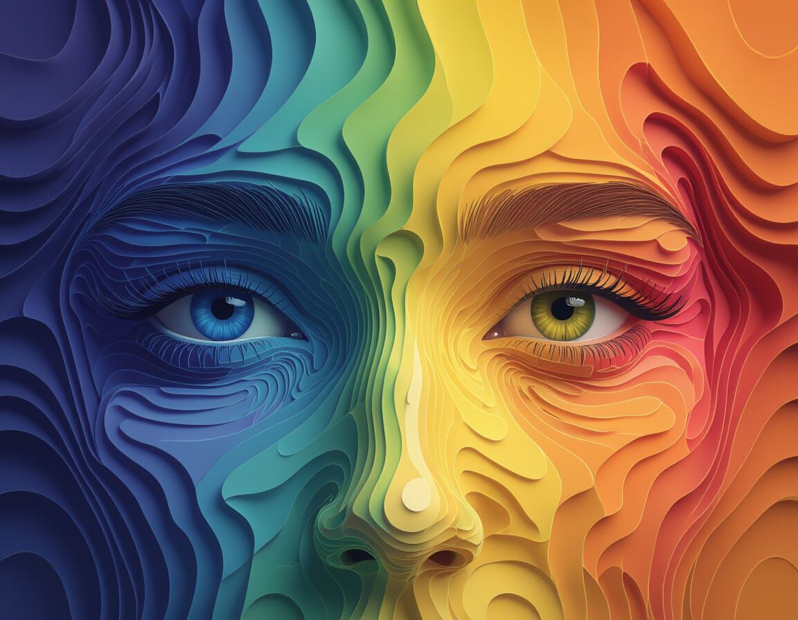 Hope Visualized as Rainbow Topographic Line Art