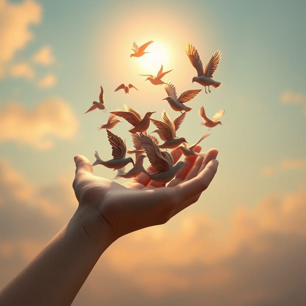 Whimsical Clay Birds Soar in Gentle Light