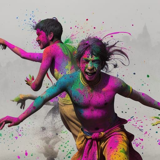 Vibrant Children Celebrate Holi in Bombay