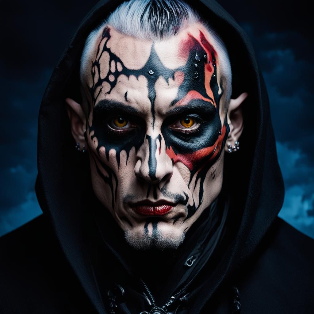 Dramatic Portrait of Man with Tiger Eyes and Face Paint