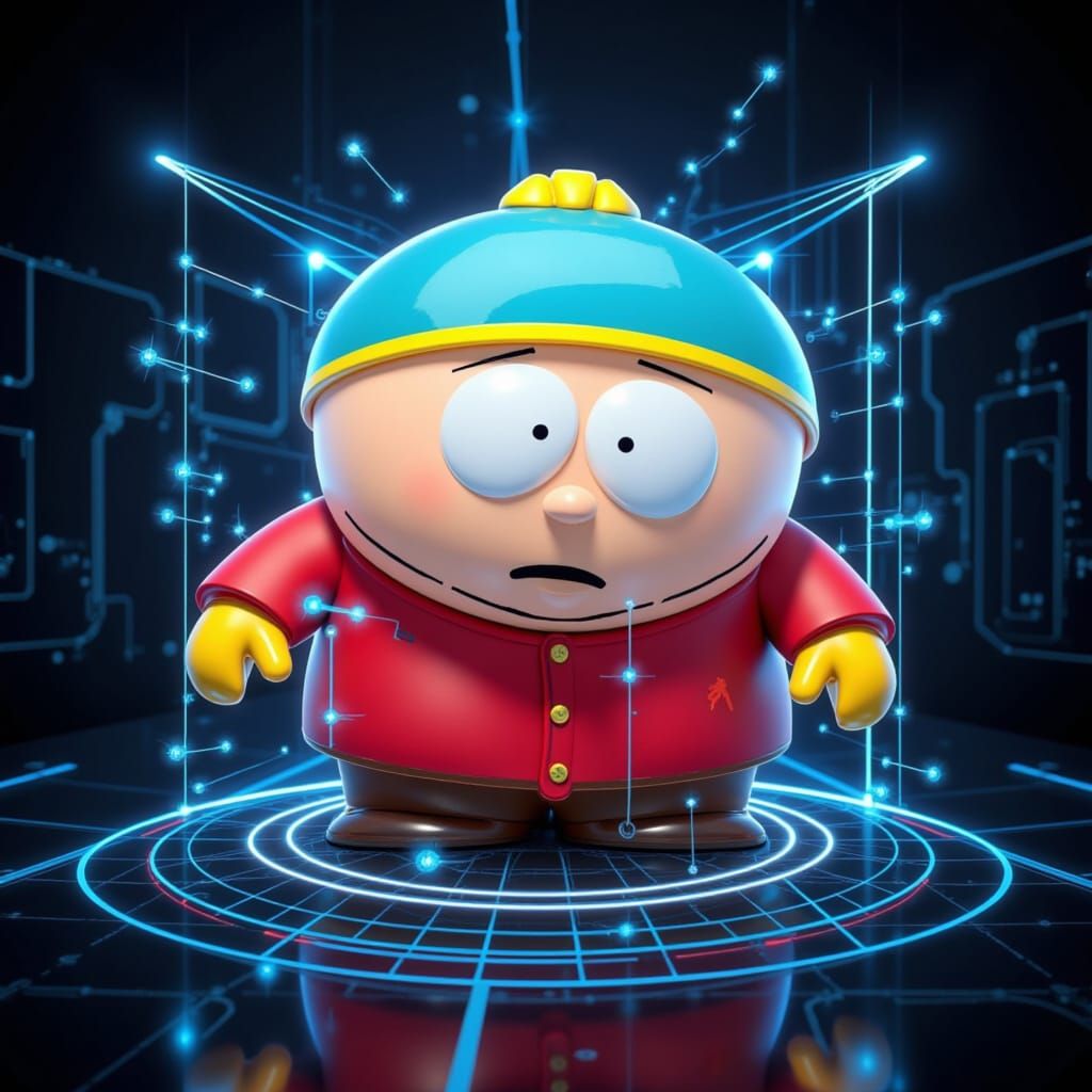 Eric Cartman in Holographic Schematic Style
