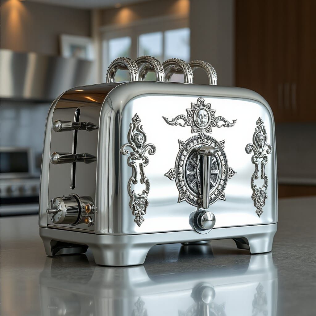 Sleek Chrome Toaster Blends Futuristic and Spiritual Element...