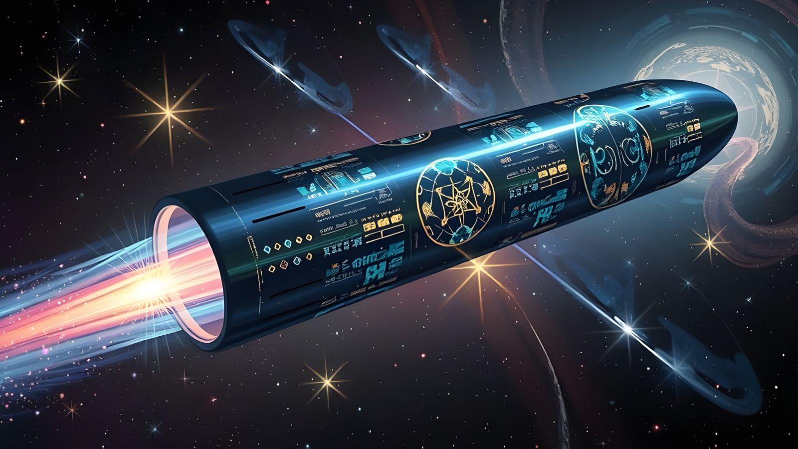 Gleaming Metal Cylinder in a Surrealist Cosmos