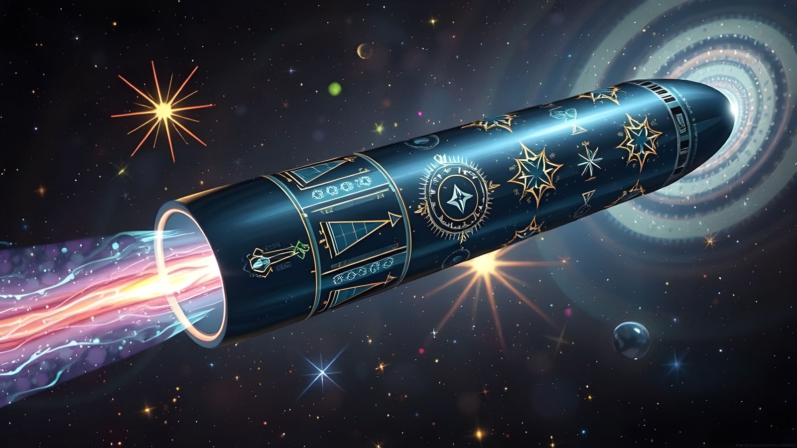 Gleaming Cylinder Reflecting Starry Cosmos as Impasto Painti...