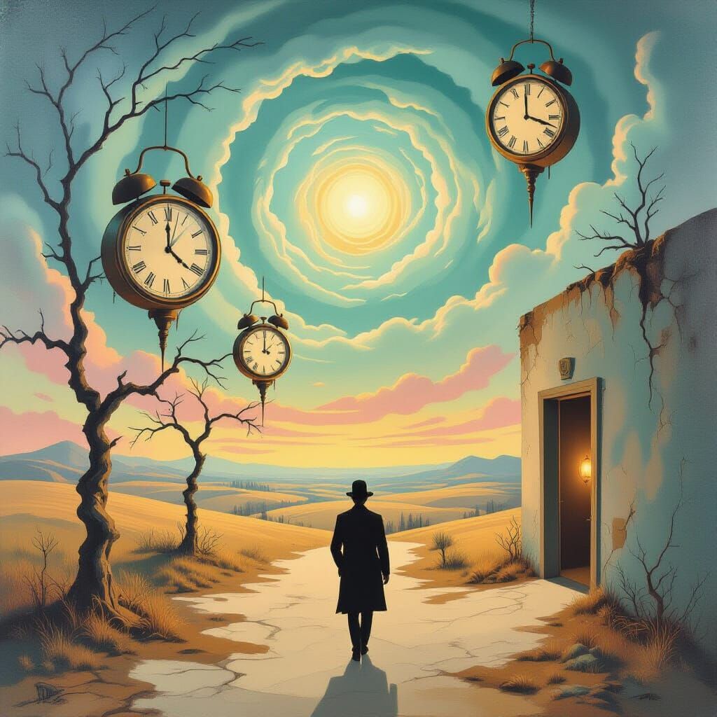 Surreal Dreamscape of Melting Clocks and Mystery