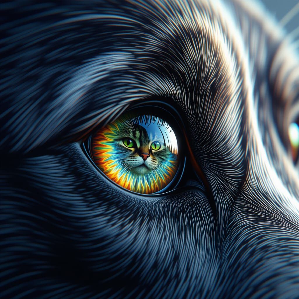 Dog's Eye Reflecting a Fat Cat in Fantastical Matte Painting...