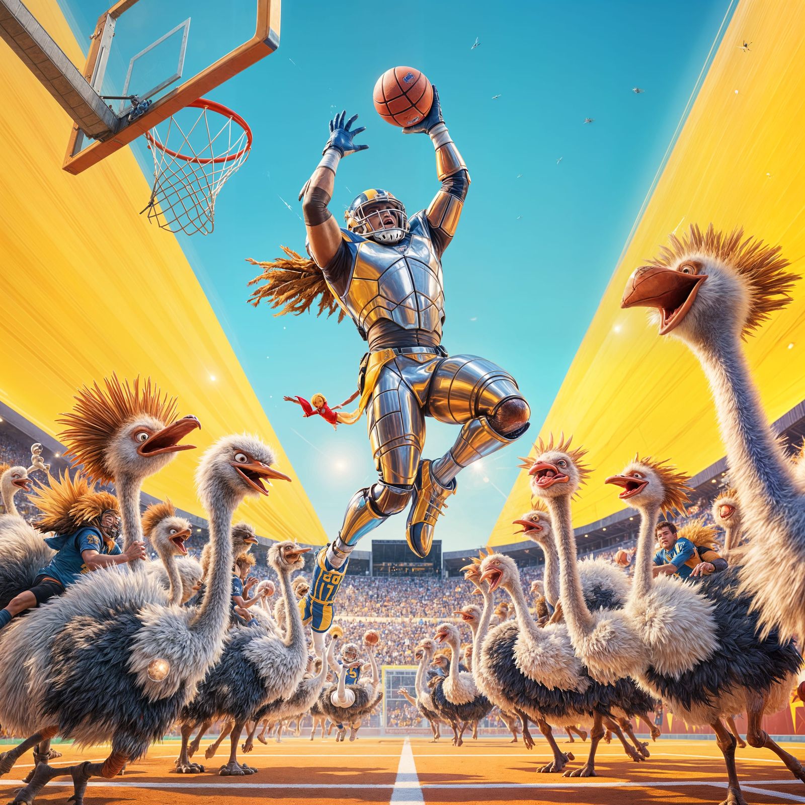 NFL Football Player Dunks on Midget Ostrich Riders in Vibran...